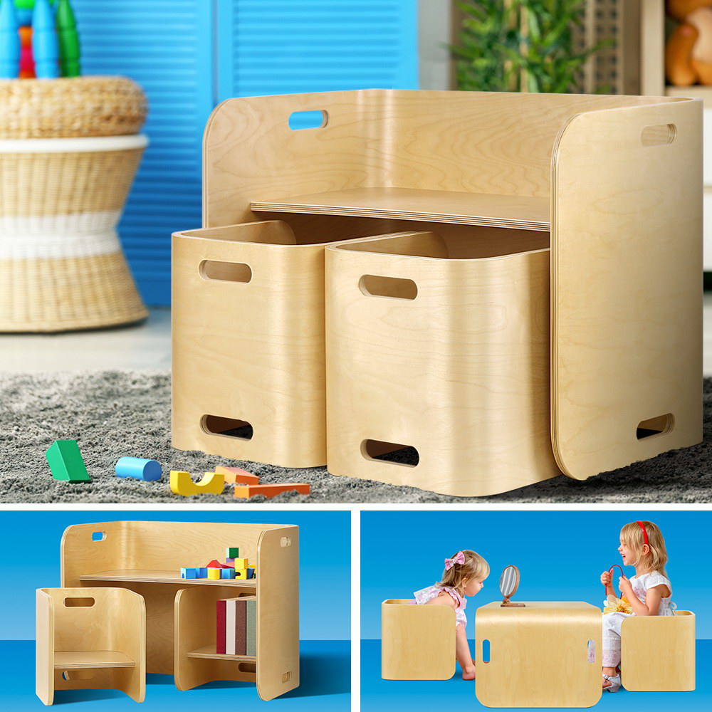 3 PC Nordic Kids Table Chair Beige