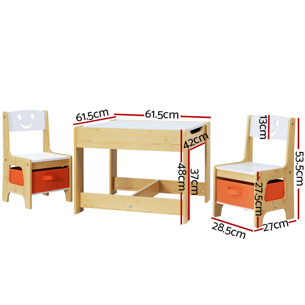 3 PCS Kids Table and Chairs Chalkboard Desk