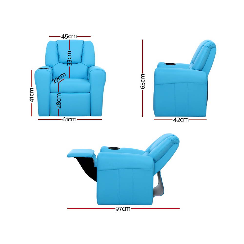 Kids Recliner Chair Blue PU Leather