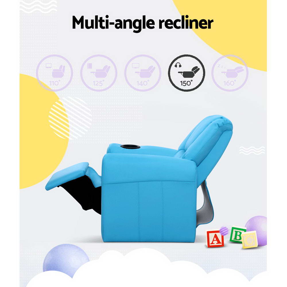 Kids Recliner Chair Blue PU Leather