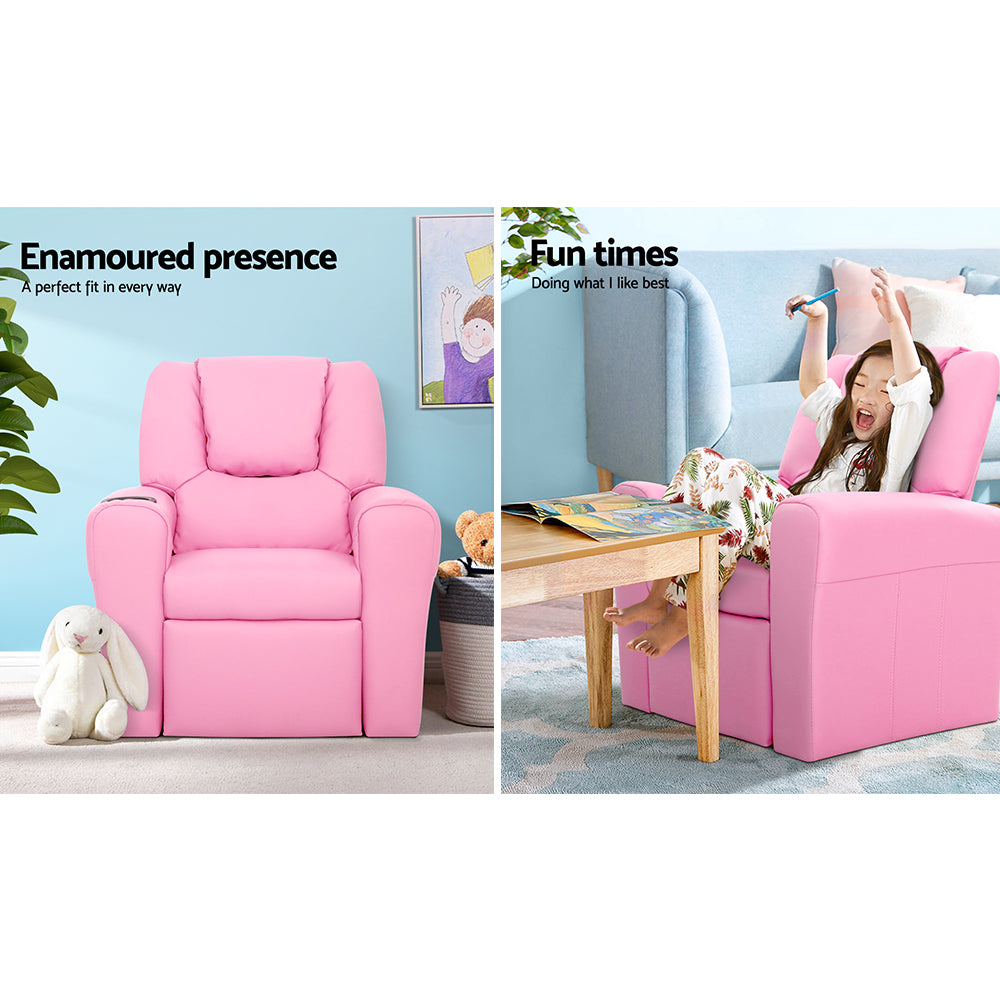 Kids Recliner Pink PU Leather