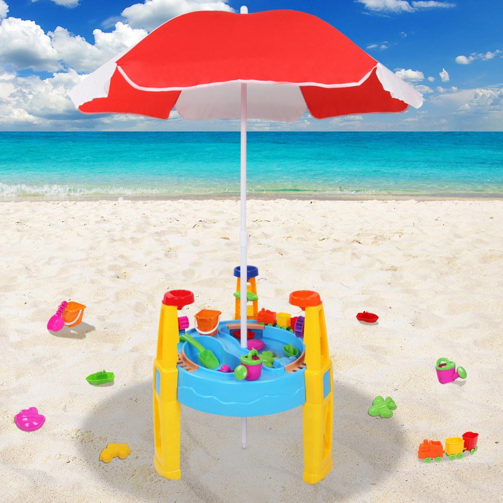 Kids Sandpit Pretend Play Set Water Sand Table Children Outdoor Toy Umbrella