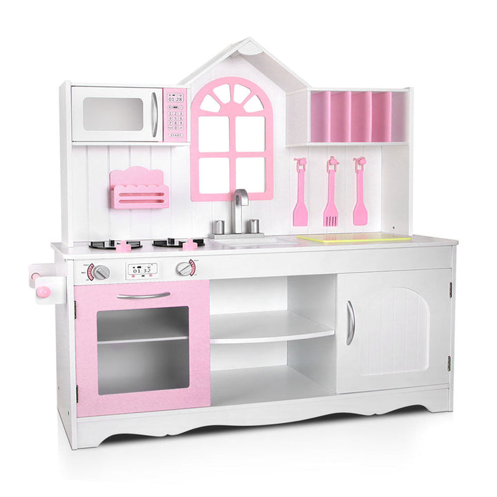 Kids Wooden Kitchen Play Set White & Pink