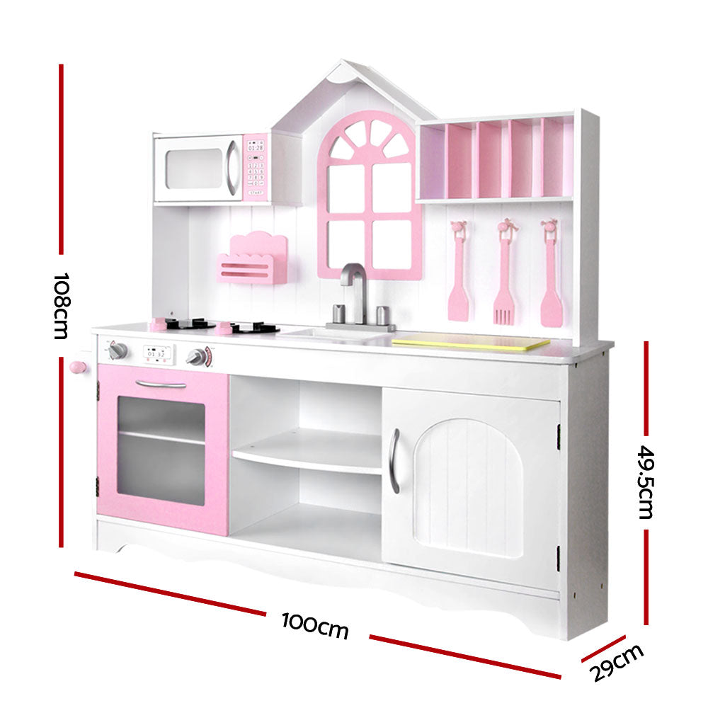 Kids Wooden Kitchen Play Set White & Pink