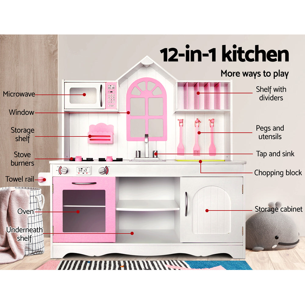 Kids Wooden Kitchen Play Set White & Pink