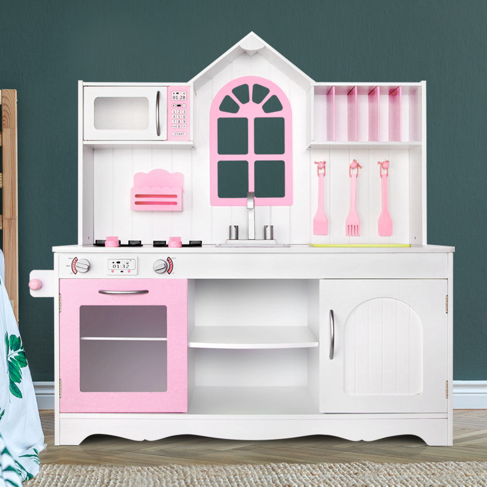 Kids Wooden Kitchen Play Set White & Pink