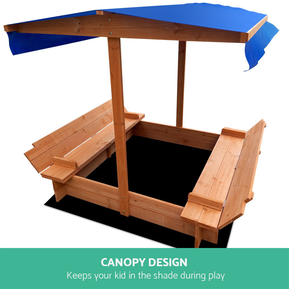 Wooden Outdoor Sand Box Set Sand Pit 120x120 - Natural Wood