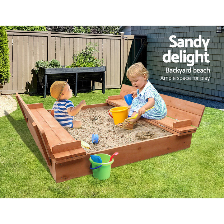 Wooden Outdoor Sandpit Set - Natural Wood