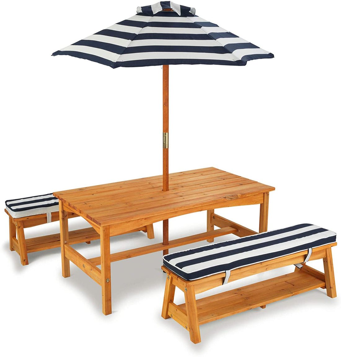 Table & Bench Set with Cushions & Umbrella