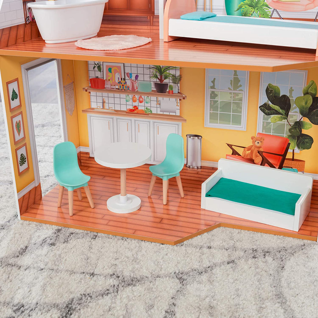 Wooden Dollhouse with Furnitures