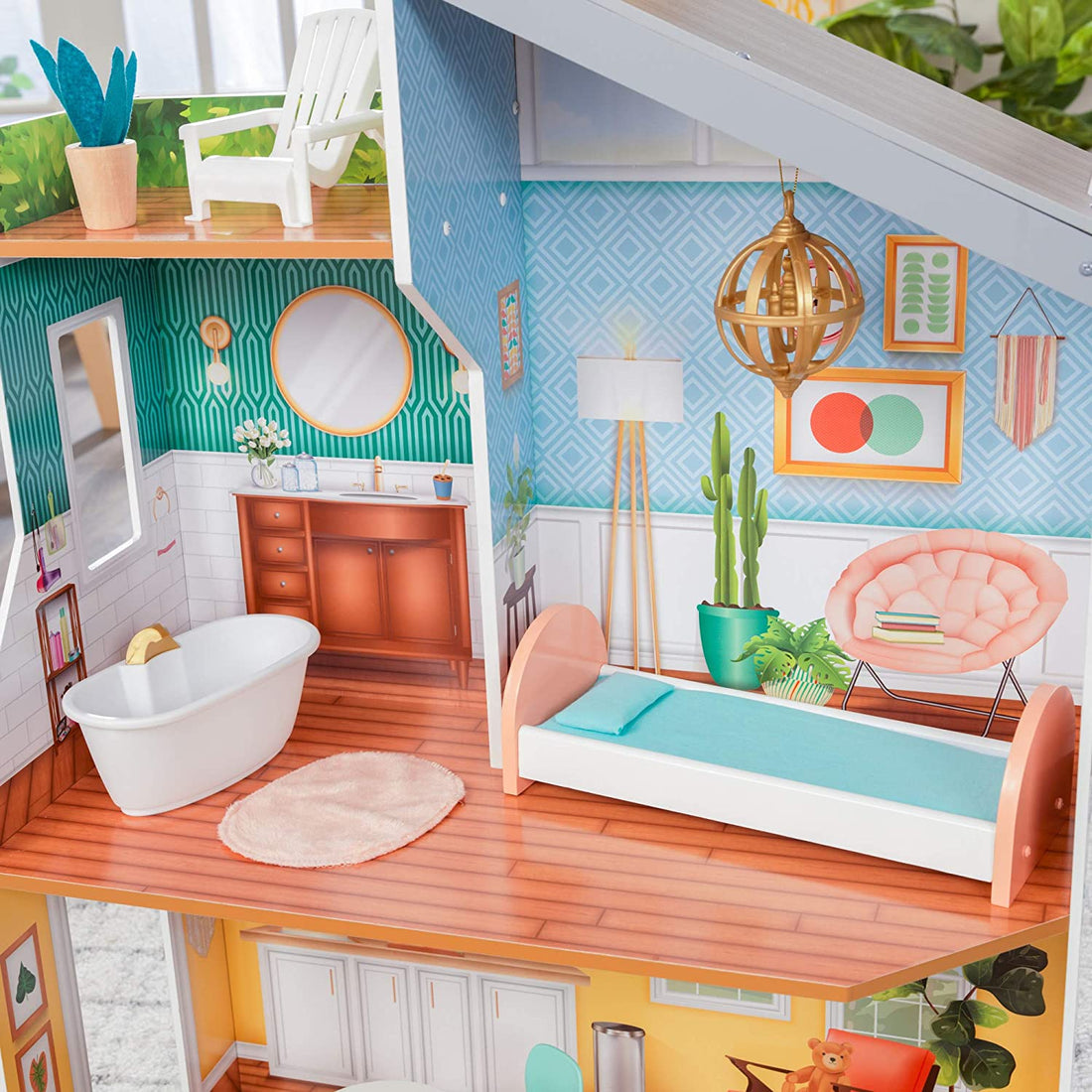 Wooden Dollhouse with Furnitures