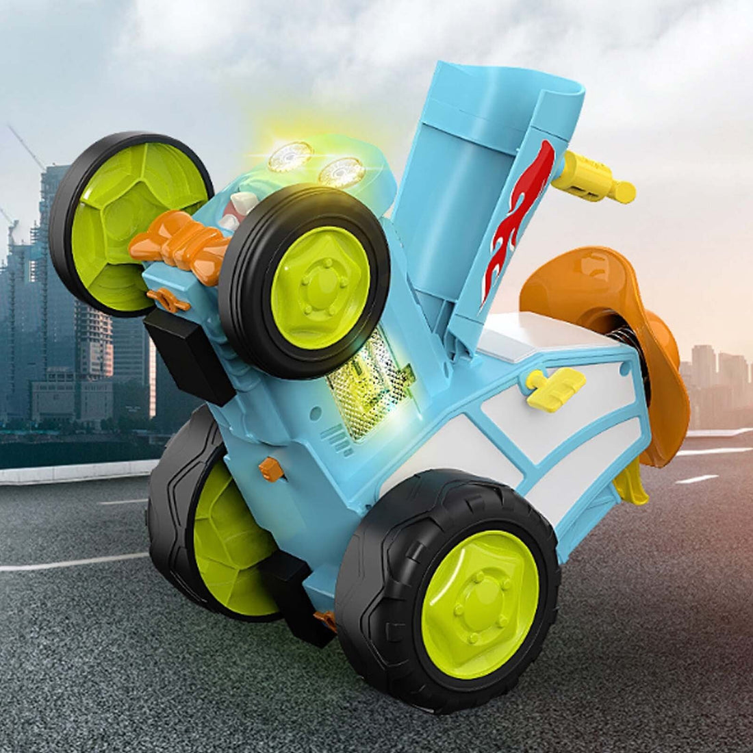 Blue Crazy Jumping Car with Light Music Remote Control