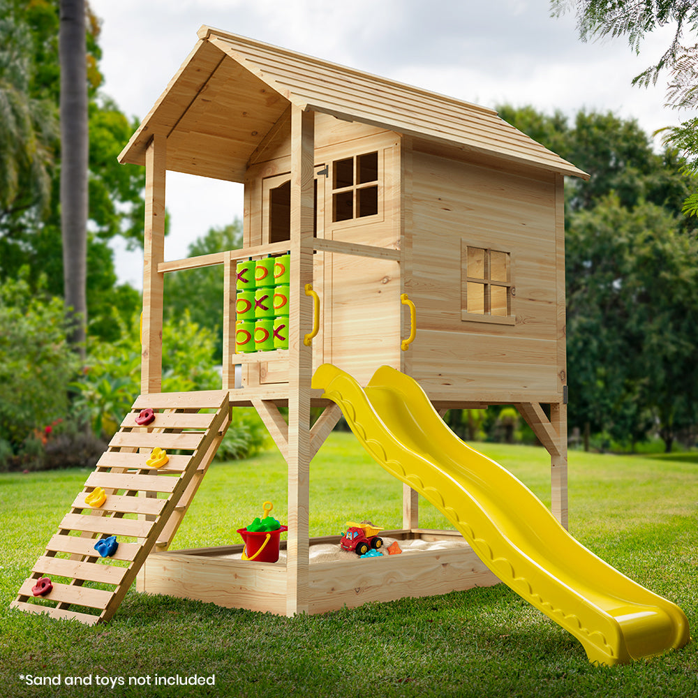 Wooden Tower Cubby House with Slide