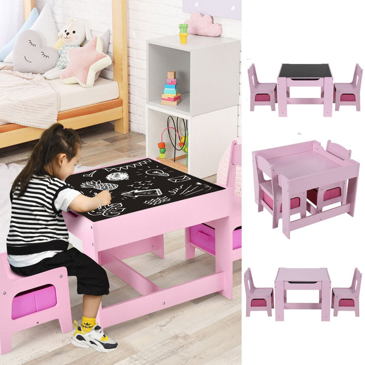 3 PCS Table & Chairs with Chalkboard Pink