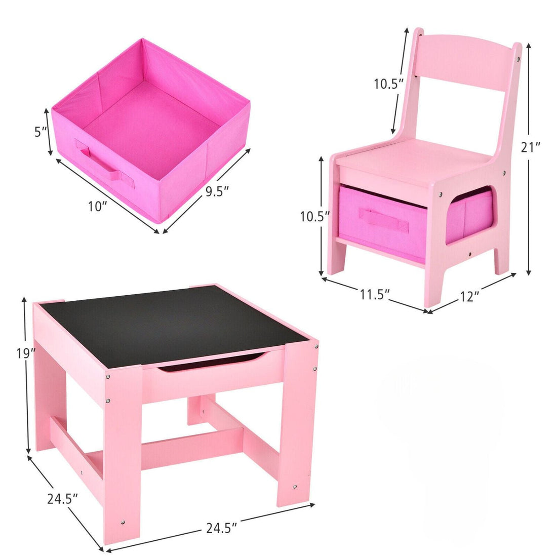 3 PCS Table & Chairs with Chalkboard Pink