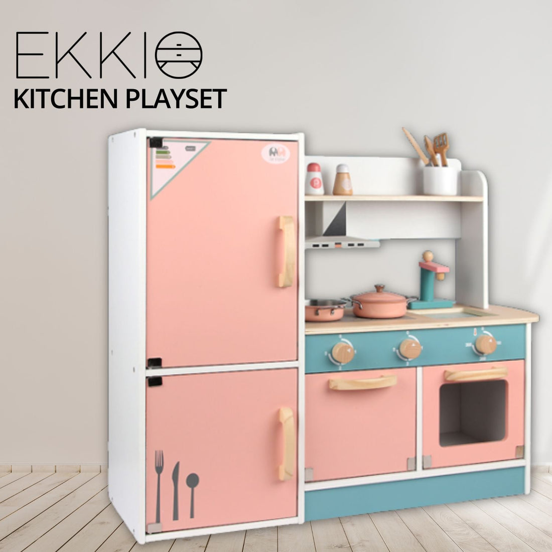 EKKIO Wooden Kitchen Playset for Kids (Refrigerator Kitchen Set) EK-KP-105-MS