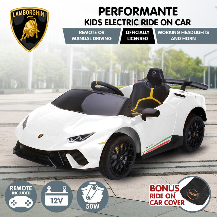 Lamborghini Performante Kids Electric Ride On Car Remote Control - White