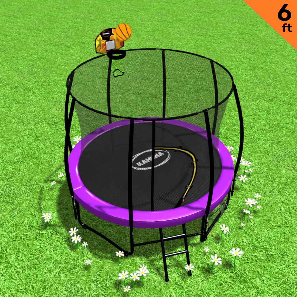 6 ft. Trampoline Ladder Spring Mat Basketball Set - Purple