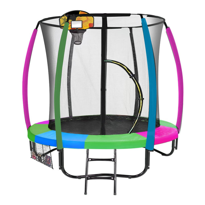 6 ft. Trampoline Ladder Spring Mat Basketball Set - Rainbow