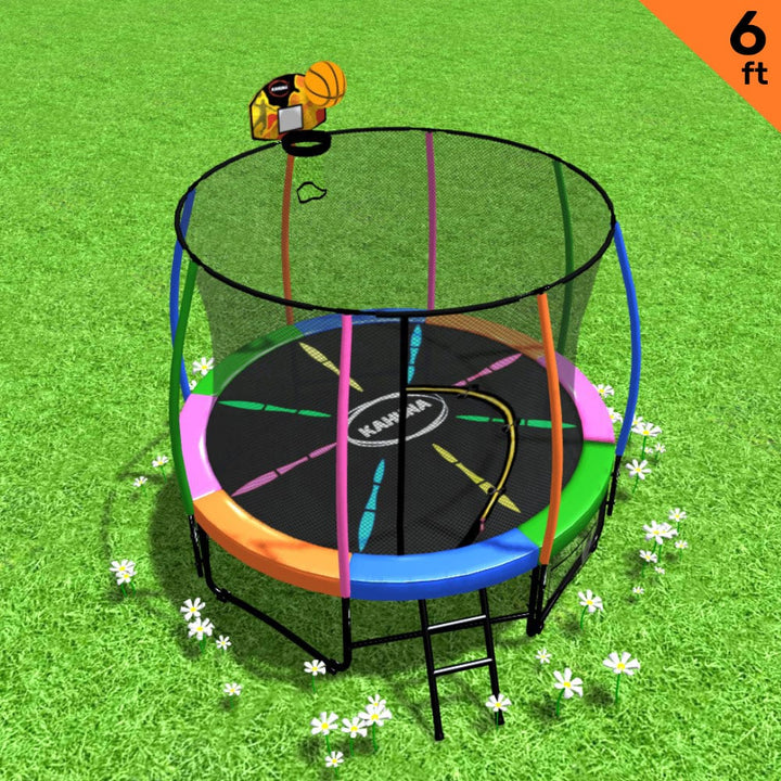 6 ft. Trampoline Ladder Spring Mat Basketball Set - Rainbow