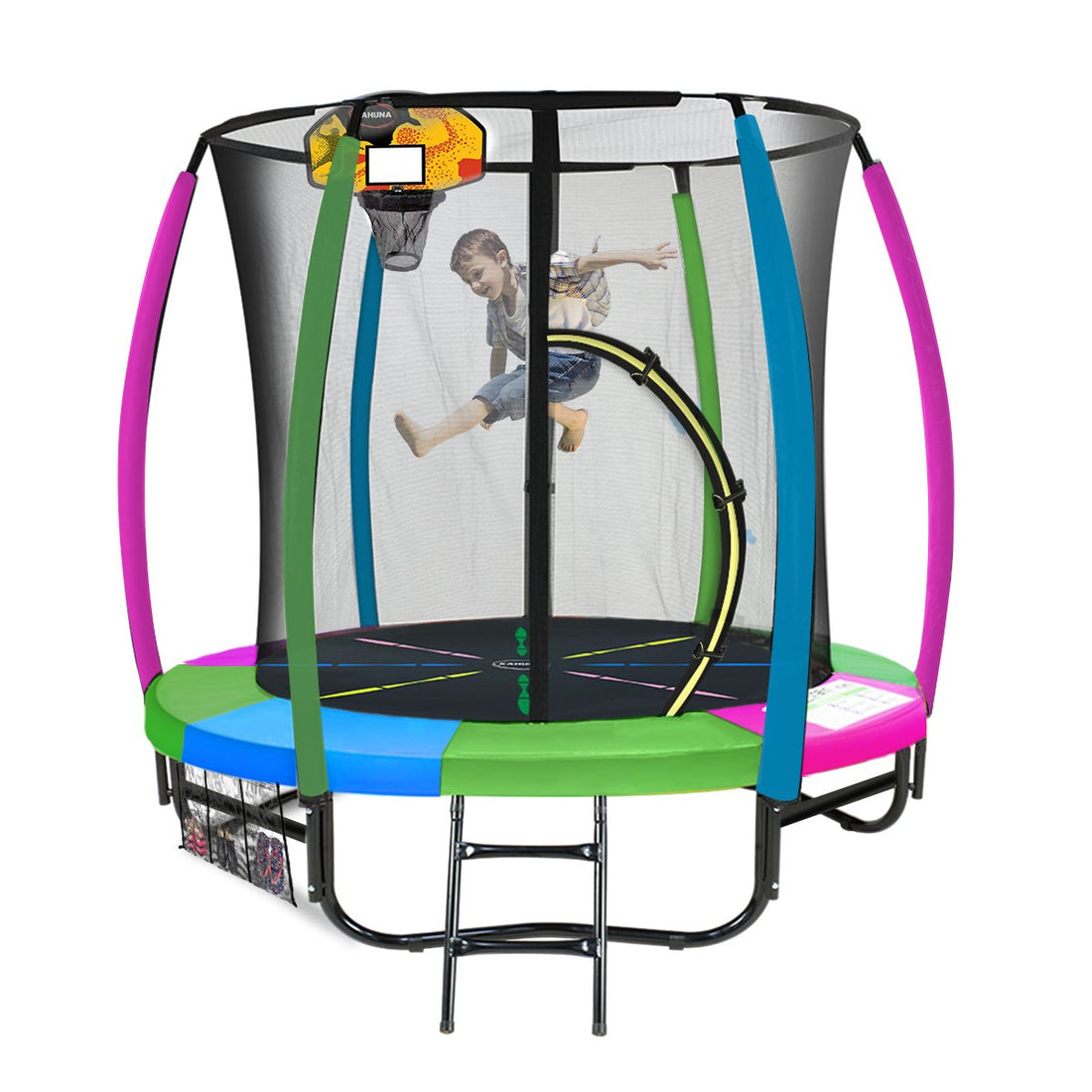 6 ft. Trampoline Ladder Spring Mat Basketball Set - Rainbow