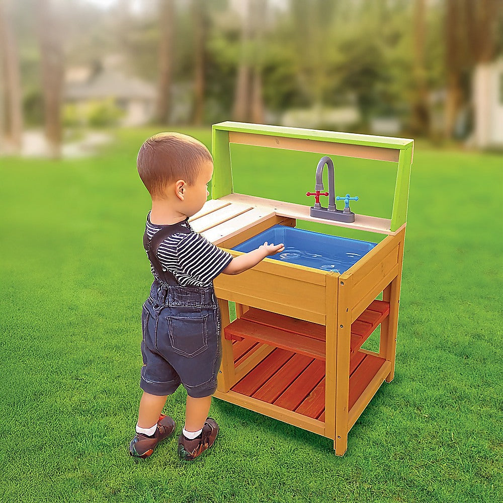 Children’s Outdoor Play Mud Kitchen Sand Pit with Display Shelf