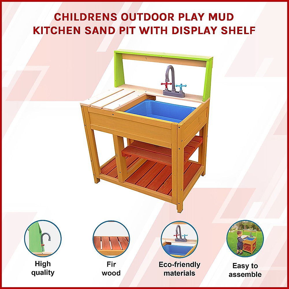 Children’s Outdoor Play Mud Kitchen Sand Pit with Display Shelf