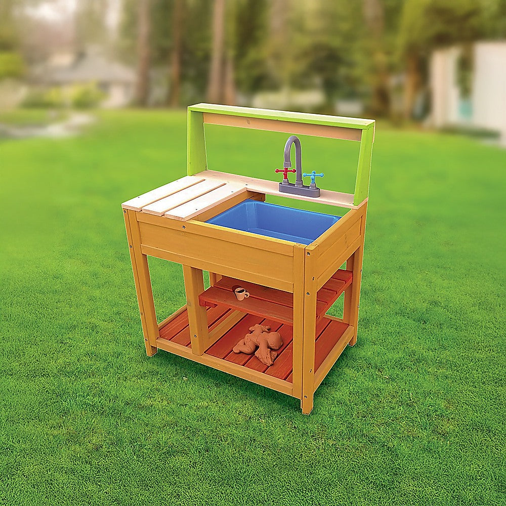 Children’s Outdoor Play Mud Kitchen Sand Pit with Display Shelf