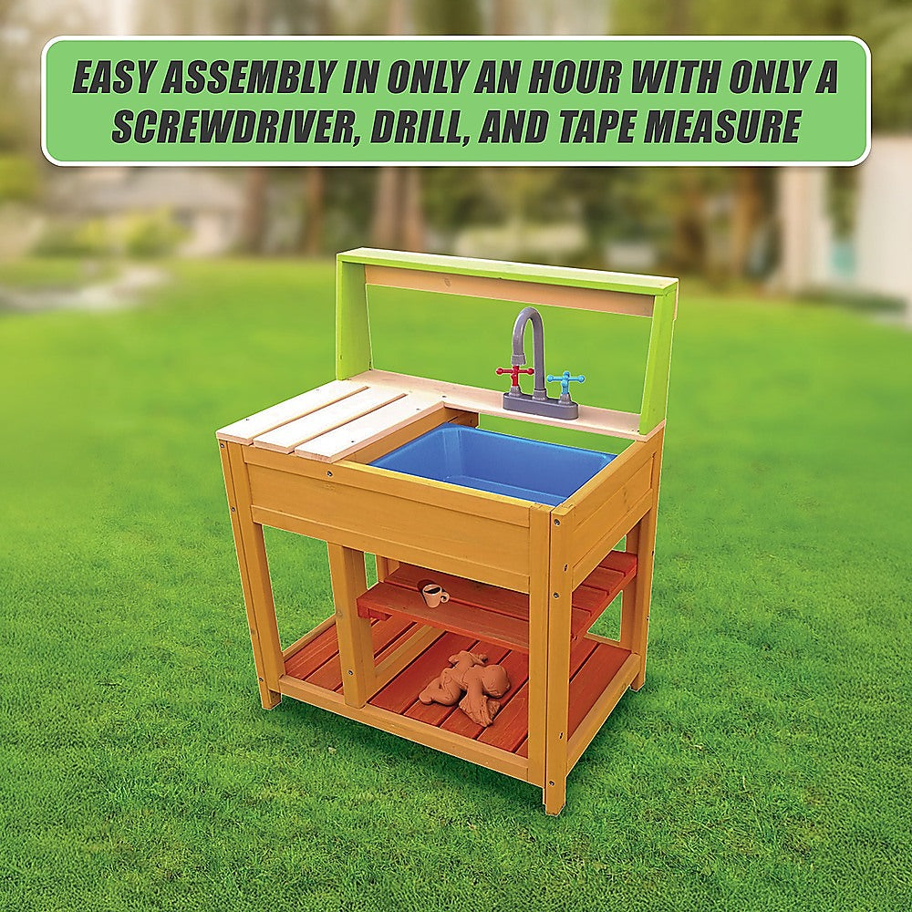 Children’s Outdoor Play Mud Kitchen Sand Pit with Display Shelf