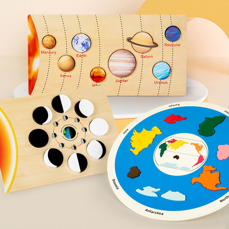 Lunar phase change 0.45 Educational Wooden Cognitive Matching Puzzle Toy for Kids Early Learning and Fine Motor Skill Development, Durable Preschool Accessory
